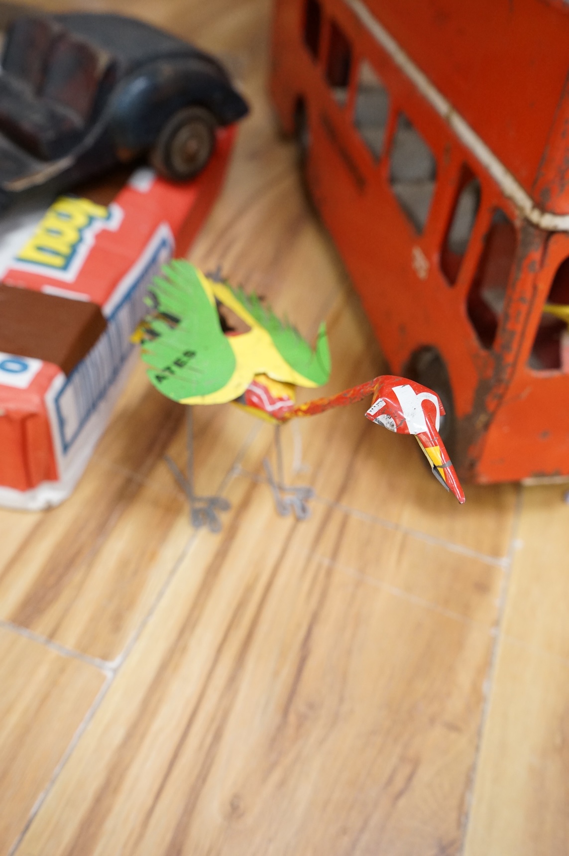 Toys - A Tri-Ang bus, Models of Yesteryear, wood car and two others